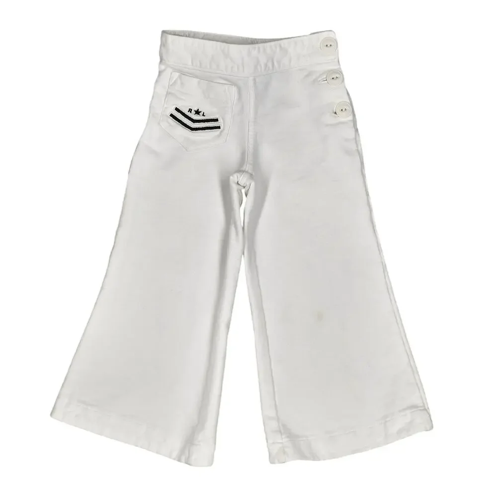 RALPH LAUREN TODDLER SAILOR‑STYLE WIDE‑LEG PANTS – WHITE – SIZE 2.5T